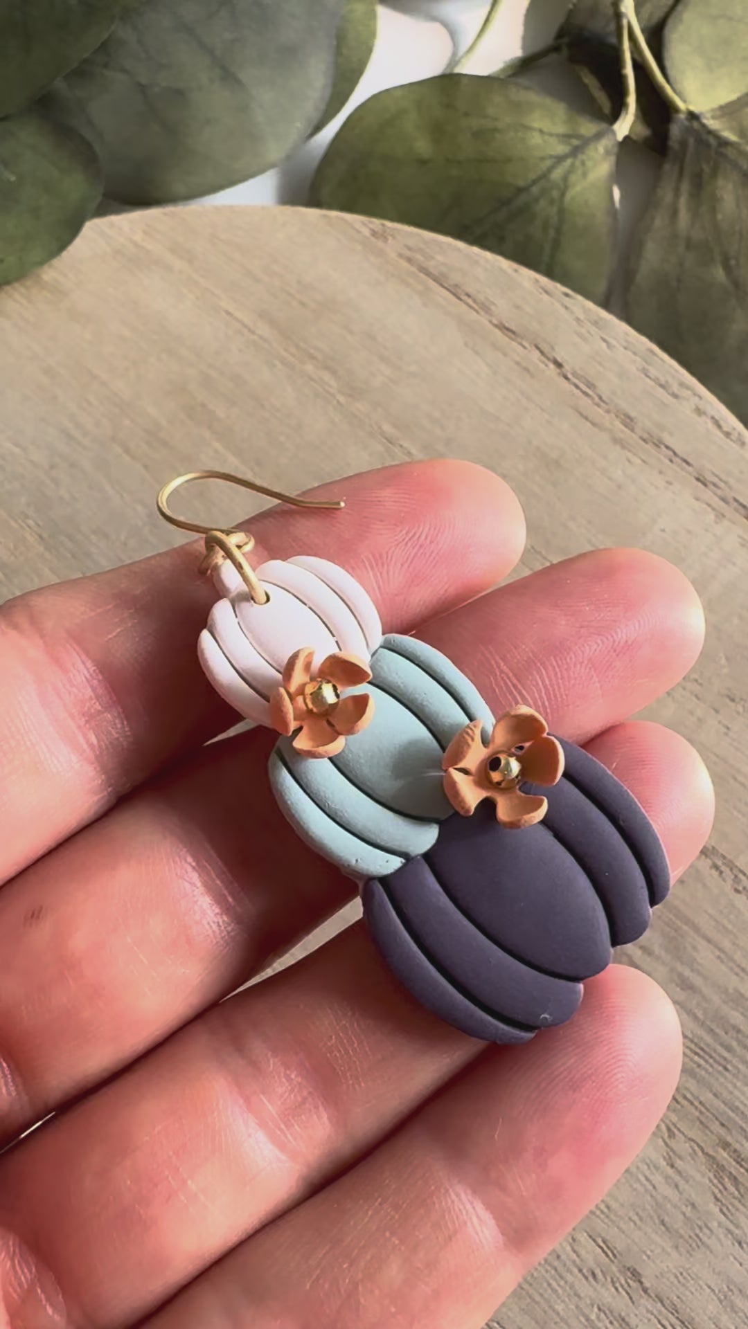 Cute Pumpkin Stack Earring with Tiny Flowers