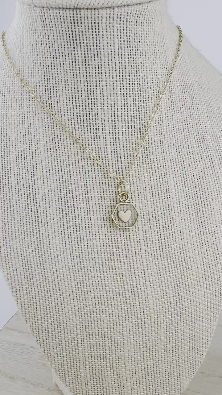Tiny gold heart and resin pendant necklace | Valentines Day Charm Necklace | Dainty Heart Necklace | Cute Heart Necklace