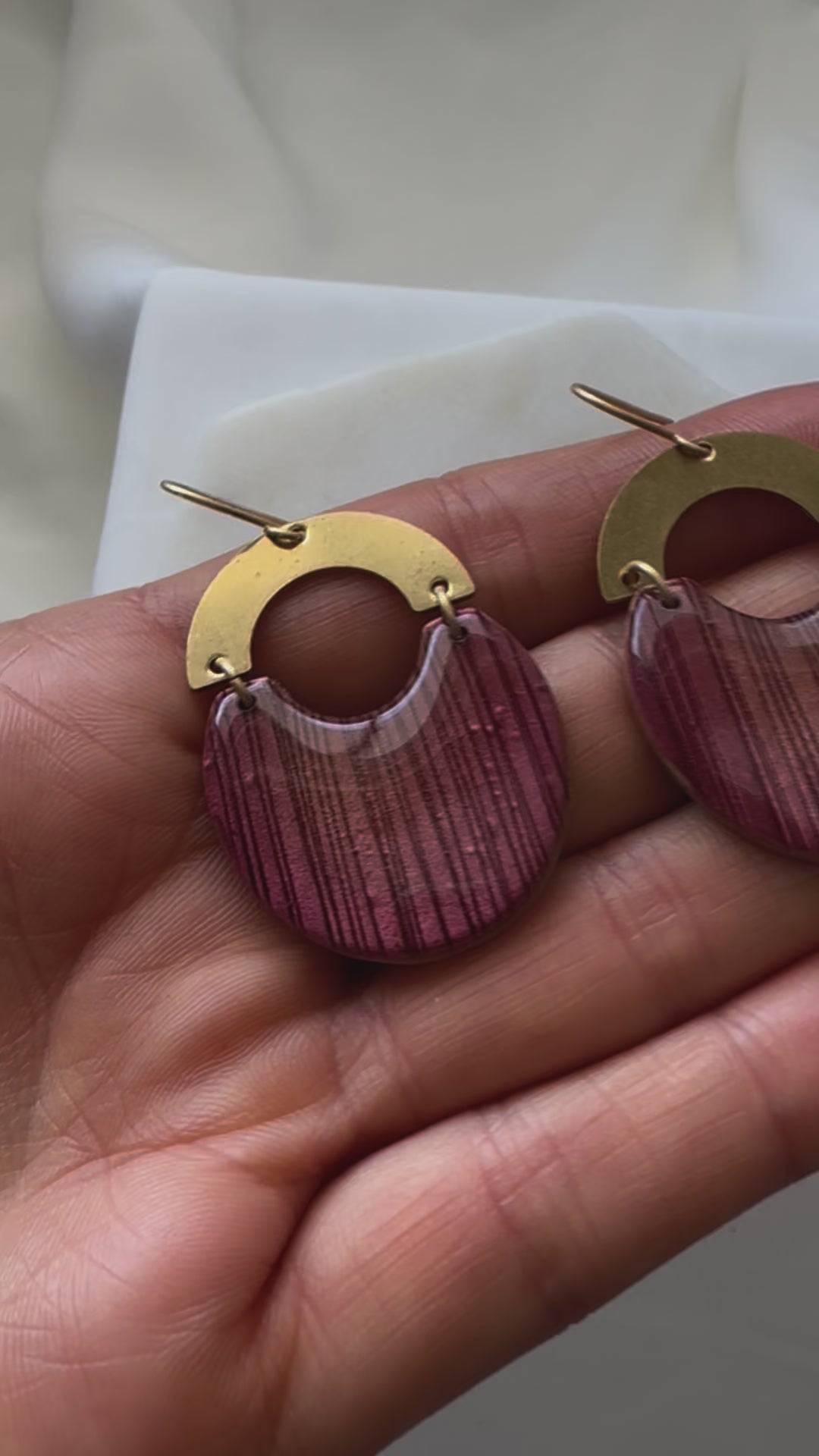 Vibrant Golden Cranberry Red Clay Statement Earrings