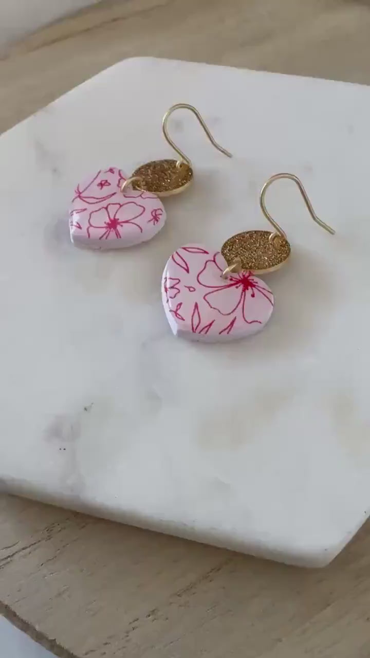 Pink Clay Heart Earring | Cute Valentine Earring | Nickel free heart stud | Light Shine Jewelry | Heart Statement Earring