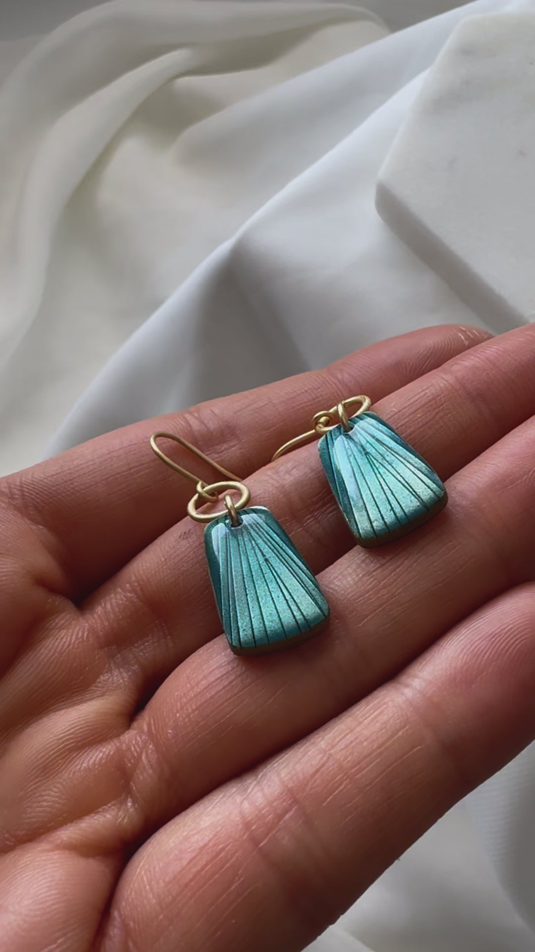 Vibrant Light Green & Teal  Clay Statement Earrings