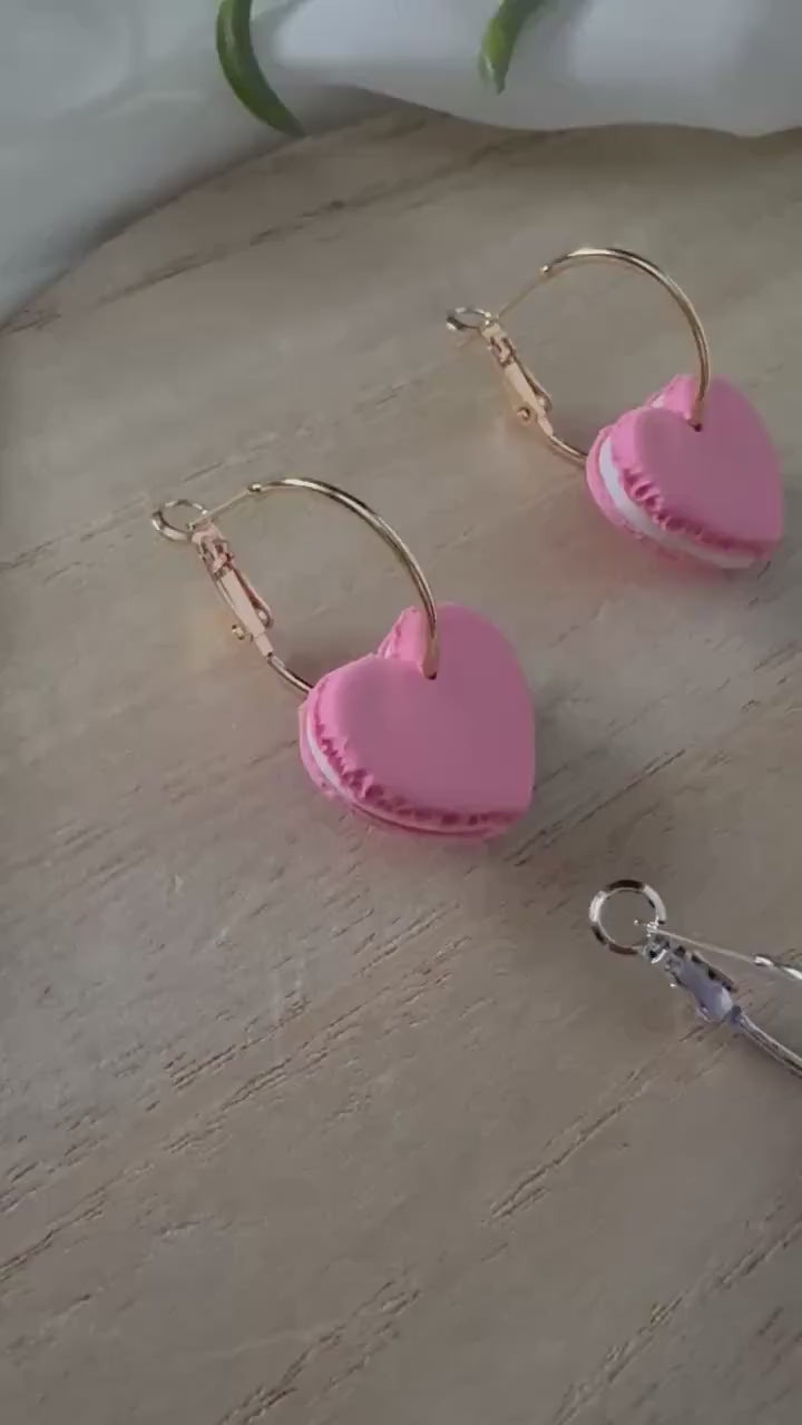Heart Macaron Clay Earring | Valentine Treat Dangle | Clay Cookie Earring | Macaroon Nickel Free Polymer Clay | Light Shine Jewelry