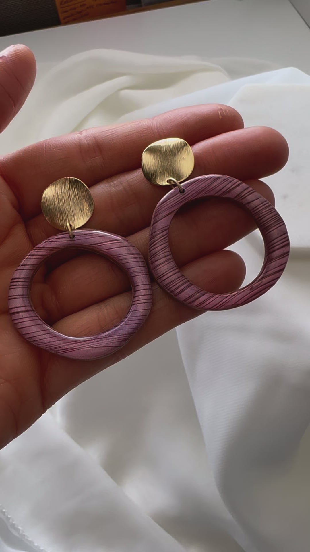 Vibrant Pink Clay Ring Stud Statement Earrings