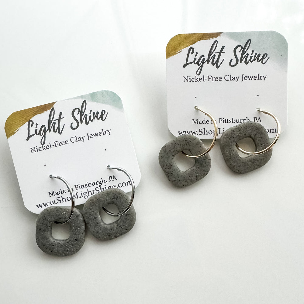 
                  
                    Gray Statement Hoop Earring, Lightweight Clay Earring, Nickel-Free - Light Shine Jewelry, Summer Clay Fun Earring, Simple Clay Drop Dangle
                  
                