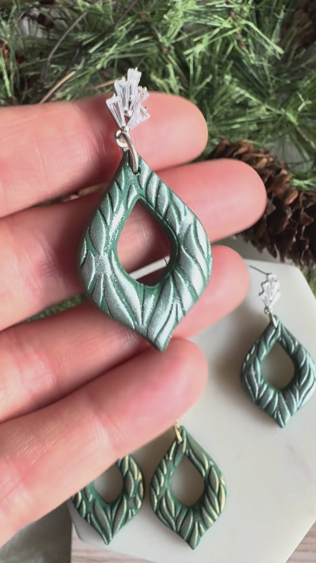 Jewel Tone Ornament-Themed Clay Earrings with Cubic Zirconia Studs