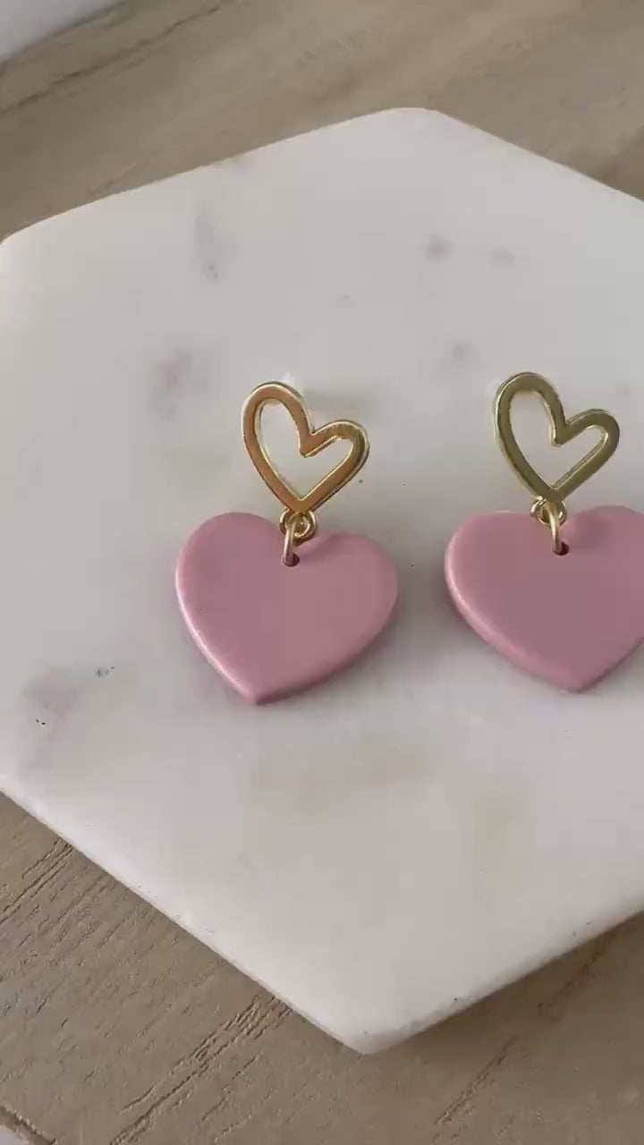 Shimmering Pink Clay Heart Earring | Cute Valentine Earring | Nickel free heart stud | Light Shine Jewelry | Heart Statement Earring
