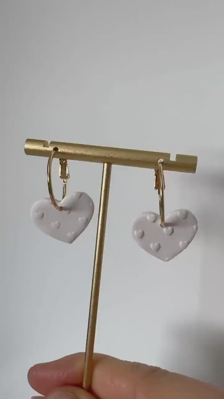 Interchangeable 4 in 1 Valentine's Hoop Earring | Lever back | Light Shine | Heart Jewelry | Nickel-free | Clay Mix and Match Earring