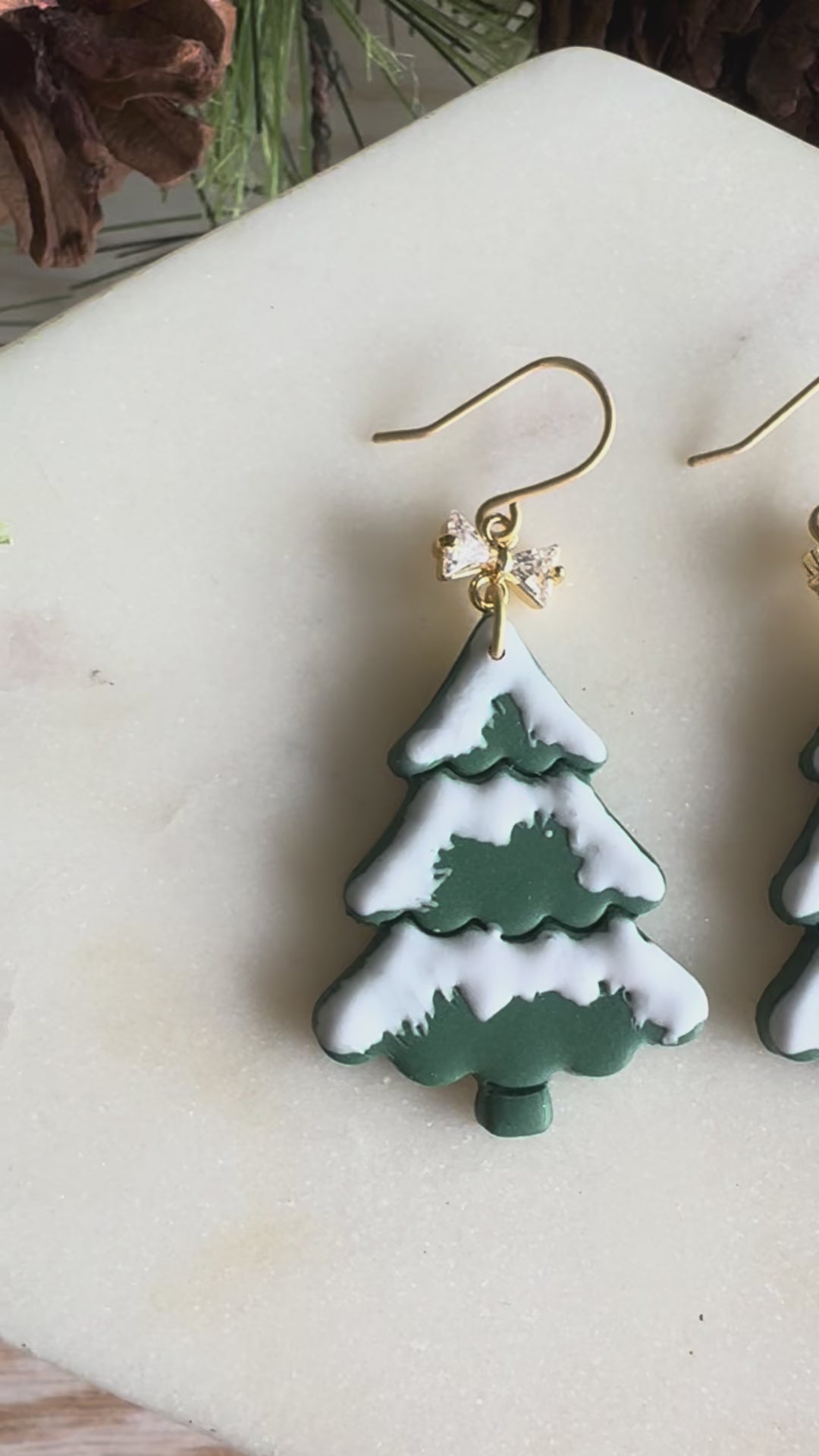 Snowy Clay Christmas Tree with tiny bow Clay Earring