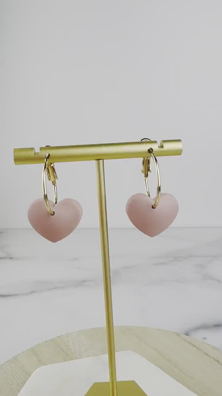 Puffy Heart Hoop Earring | Soft Pink Valentines Clay Lever back | Galentines Heart | Nickel Free Polymer Clay | Light Shine Jewelry