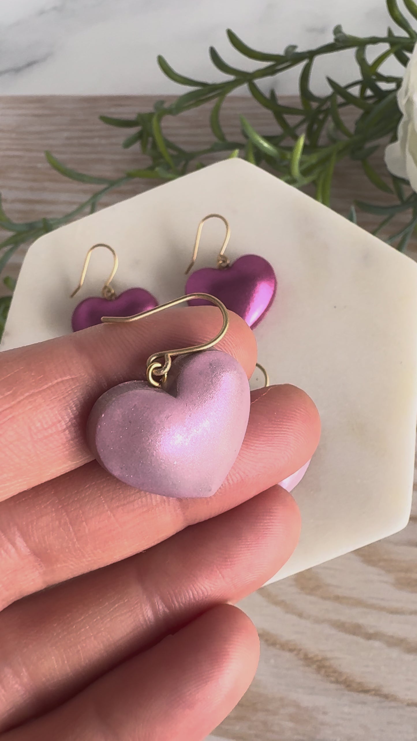 Chrome Puffy Heart Clay Earring